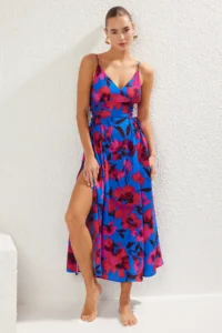 TRENDYOLMİLLA flower patterned Weaving Binding Detailed Maxi Beach Dress - Image 2