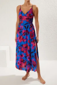 TRENDYOLMİLLA flower patterned Weaving Binding Detailed Maxi Beach Dress - Image 3