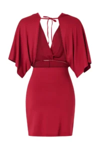 TRENDYOLMİLLA Burgundy Fitted Mini Knitting Shirred Beach Dress - Image 6