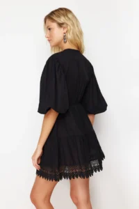 TRENDYOLMİLLA beachwear 100% Cotton Black Weaving Lace Mini Dress - Image 7