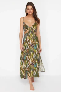 TRENDYOLMİLLA Abstract Patterned Weaving Cut Out Detailed Maxi Beach Dress - Image 3