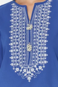 TRENDYOLMİLLA Mavi Mini Weaving Embroidered 100% Cotton Beach Dress - Image 4