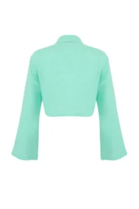 TRENDYOLMİLLA Turquoise Weaving 100% Cotton Beach Crop Shirt - Image 5