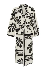 TRENDYOLMİLLA beachwear 100% Cotton flower patterned Weaving Belted Maxi Kimono&Kaftan - Image 6