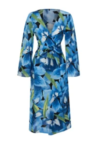 TRENDYOLMİLLA beachwear 100% Cotton flower patterned Weaving Belted Maxi Kimono&Kaftan - Image 7
