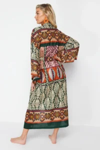 TRENDYOLMİLLA Ethnic Patterned Weaving Maxi Beach Belted Kimono&Kaftan - Image 5