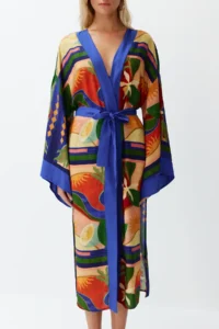 TRENDYOLMİLLA Abstract Patterned Weaving Maxi Beach Belted Kimono&Kaftan - Image 3