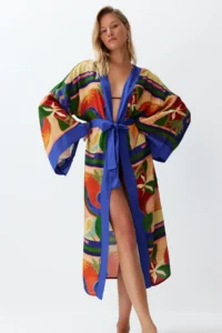 TRENDYOLMİLLA Abstract Patterned Weaving Maxi Beach Belted Kimono&Kaftan - Image 4