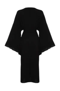 TRENDYOLMİLLA beachwear Black Weaving Frilly Belted Maxi Kimono&Kaftan - Image 9