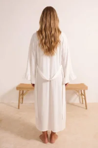 TRENDYOLMİLLA beachwear Ecru Weaving Frilly Belted Maxi Kimono&Kaftan - Image 4