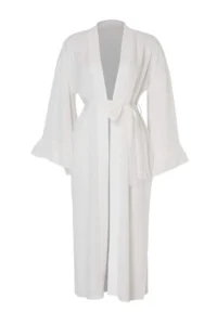 TRENDYOLMİLLA beachwear Ecru Weaving Frilly Belted Maxi Kimono&Kaftan - Image 5