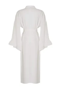 TRENDYOLMİLLA beachwear Ecru Weaving Frilly Belted Maxi Kimono&Kaftan - Image 6