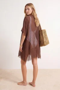 TRENDYOLMİLLA Brown Weaving Tassel Midi Beach Kimono&Kaftan - Image 4