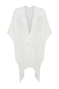 TRENDYOLMİLLA Ecru Weaving Tassel Midi Beach Kimono&Kaftan - Image 8