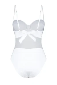 TRENDYOLMİLLA WHITE textured V-neck Balkonet Covered tied up Regular Swimsuit - Image 10
