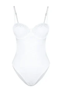 TRENDYOLMİLLA WHITE textured V-neck Balkonet Covered tied up Regular Swimsuit - Image 8