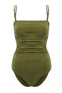 TRENDYOLMİLLA Khaki Shaping Strapless Covered hipster Basic Swimsuit - Image 4