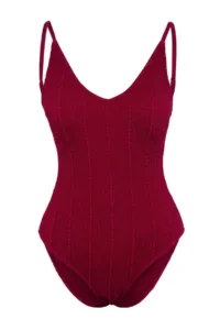 TRENDYOLMİLLA Burgundy Low-cut back V-neck Covered Regular Swimsuit - Image 3