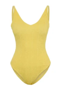 TRENDYOLMİLLA Yellow Low-cut back V-neck Covered Regular Swimsuit - Image 4