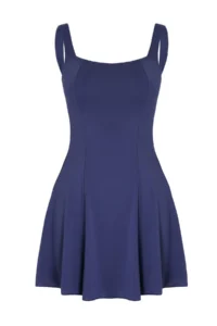 TRENDYOLMİLLA Dark Navy Square Neck Covered Basic Skirt Swimsuit - Image 4
