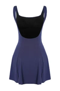 TRENDYOLMİLLA Dark Navy Square Neck Covered Basic Skirt Swimsuit - Image 5