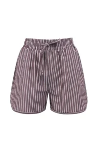 TRENDYOLMİLLA Brown Striped Weaving Beach Shirt Shorts Set - Image 5