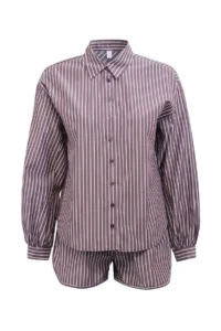 TRENDYOLMİLLA Brown Striped Weaving Beach Shirt Shorts Set - Image 7