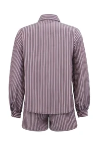 TRENDYOLMİLLA Brown Striped Weaving Beach Shirt Shorts Set - Image 8