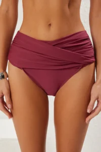 TRENDYOLMİLLA Plum High Waist Drapeli Regular Basic Bikini Bottom - Image 3