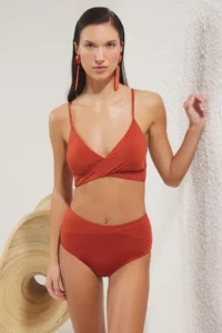 TRENDYOLMİLLA Brick Red High Waist hipster Basic Bikini Bottom