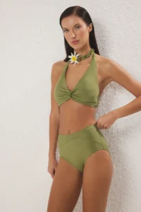 TRENDYOLMİLLA Green High Waist hipster Basic Bikini Bottom - Image 2