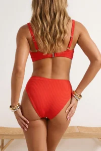 TRENDYOLMİLLA Red Triangle Covered Regular High Waist Basic Bikini Set - Image 3