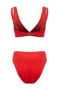 TRENDYOLMİLLA Red Triangle Covered Regular High Waist Basic Bikini Set - Image 5