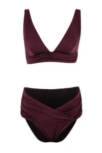TRENDYOLMİLLA Plum Drapeli Triangle Covered brazilian High Waist Bikini Set - Image 3