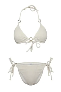 TRENDYOLMİLLA Beige Triangle with accessories Simli textured brazilian Bikini Set - Image 5