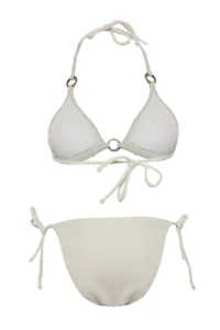 TRENDYOLMİLLA Beige Triangle with accessories Simli textured brazilian Bikini Set - Image 6