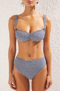 TRENDYOLMİLLA gingham Patterned bralette textured Regular Pretty Bikini Set - Image 4