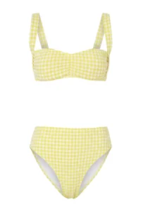TRENDYOLMİLLA Yellow gingham Patterned textured bralette Covered Shirred hipster Regular Waist Bikini Set - Image 3