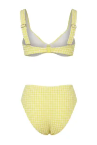 TRENDYOLMİLLA Yellow gingham Patterned textured bralette Covered Shirred hipster Regular Waist Bikini Set - Image 4