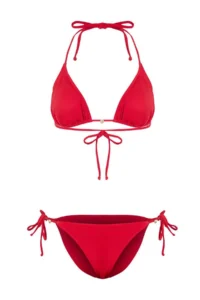 TRENDYOLMİLLA Red with accessories Triangle Covered brazilian Low Waist Bikini Set - Image 3
