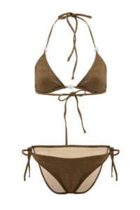 TRENDYOLMİLLA Brown Simli Triangle Pearl with accessories Regular Bikini Set - Image 4