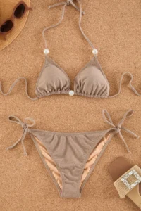 TRENDYOLMİLLA Mink Simli Triangle Pearl with accessories Regular Bikini Set - Image 5