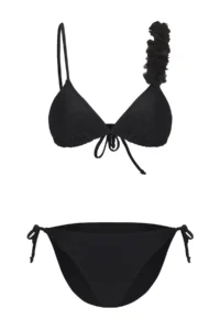 TRENDYOLMİLLA Black Triangle Covered Floral Appliqued Regular Bikini Set - Image 5