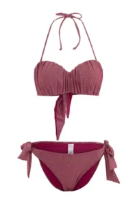 TRENDYOLMİLLA Burgundy Simli Drapeli Strapless Covered Regular Regular Waist Bikini Set - Image 4