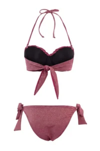 TRENDYOLMİLLA Burgundy Simli Drapeli Strapless Covered Regular Regular Waist Bikini Set - Image 5
