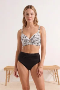 TRENDYOLMİLLA Polka Dot Drapeli Triangle Covered hipster High Waist Bikini Set
