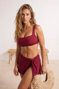TRENDYOLMİLLA Burgundy Ruffle Detailed Bralette Covered Basic Bikini Top