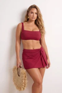 TRENDYOLMİLLA Burgundy Ruffle Detailed Bralette Covered Basic Bikini Top - Image 2