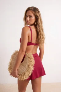 TRENDYOLMİLLA Burgundy Ruffle Detailed Bralette Covered Basic Bikini Top - Image 3