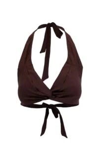 TRENDYOLMİLLA Brown Shirred Triangle Covered Bikini Top - Image 4